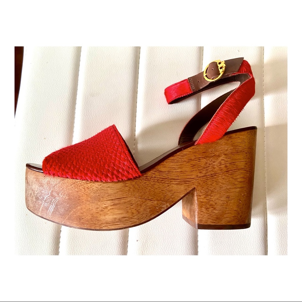 TORY BURCH CAMILLA PLATFORM RED LEATHR SANDAL EUC - Picture 2 of 14